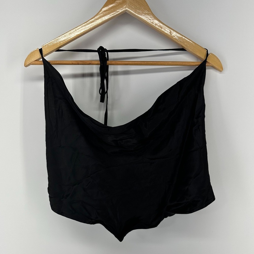 Wild Fable Halter Top Womens XL Black Cowl Neck‎ Handkerchief Hem Satin Smocked